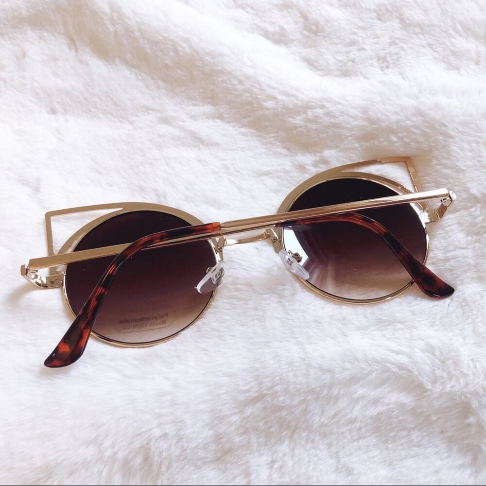 Mia Gold Cat Eye Retro Round Tinted Sunglasses - Picture 11 of 11